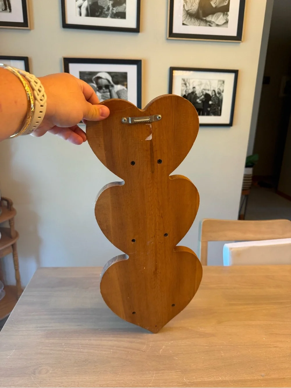 Vintage Handmade Wooden 3 Heart Shelf Wall Hanging Cottagecore